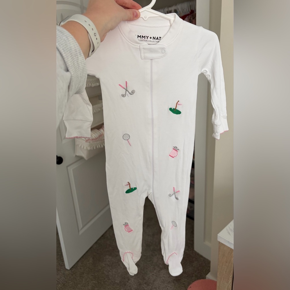 Sammy + Nat White Footie with Golf Embroidery